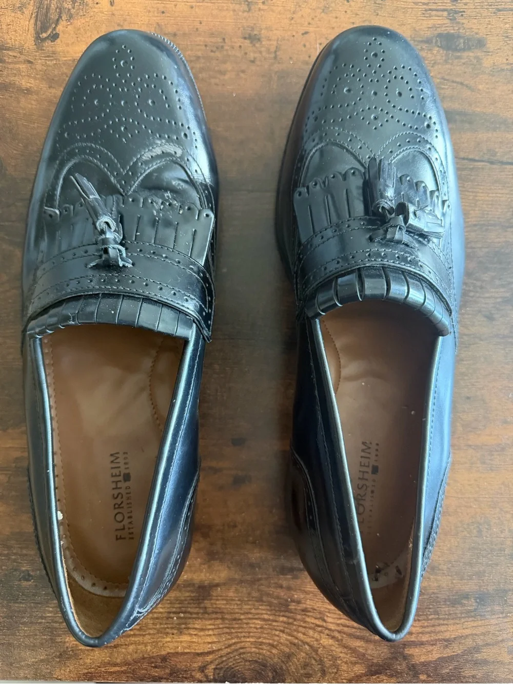 Florsheim Men’s 10.5 D Black Leather Wingtip Kiltie Tassel Loafers Dress Shoes